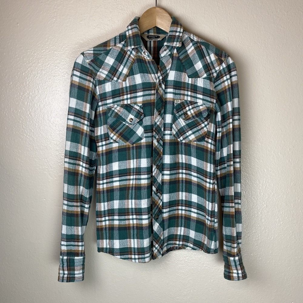 Salt Valley Western Shirt XS Womens Green Plaid Pearl Snap Rodeo Cowgirl Farmer